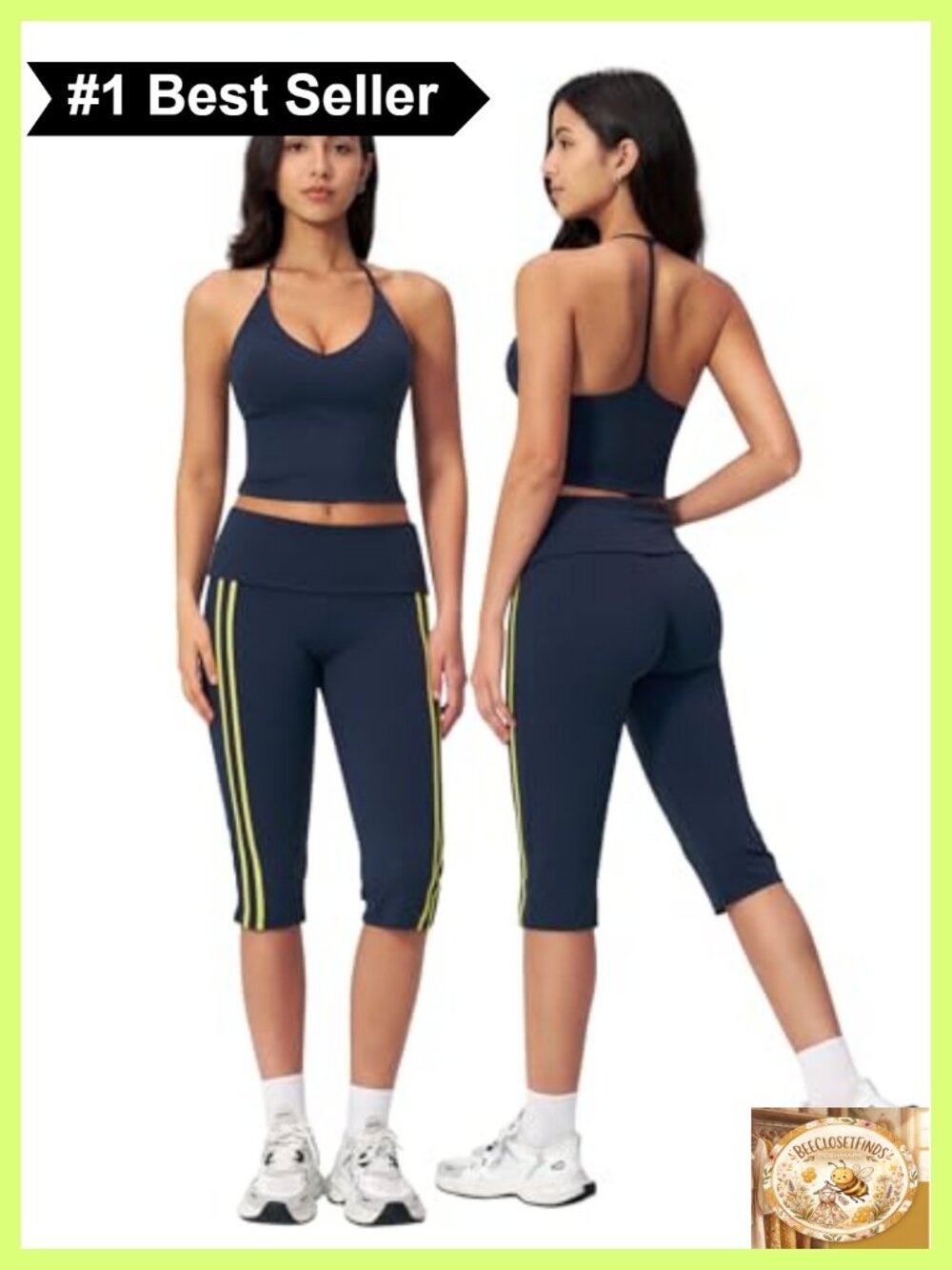 Two Piece Workout Set Women Crop Tank Top Capri Leggings Gym Yoga Pilates